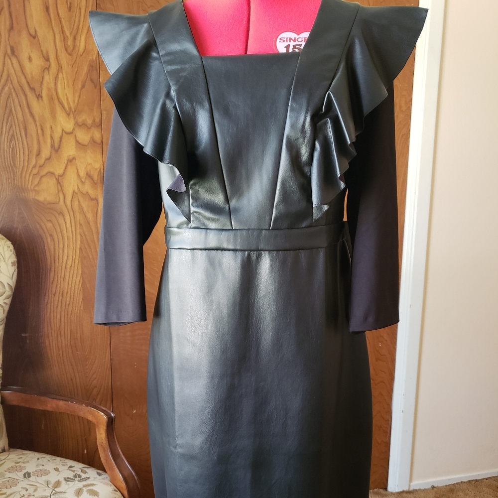 ELOQUII Ruffle Faux Leather Dress